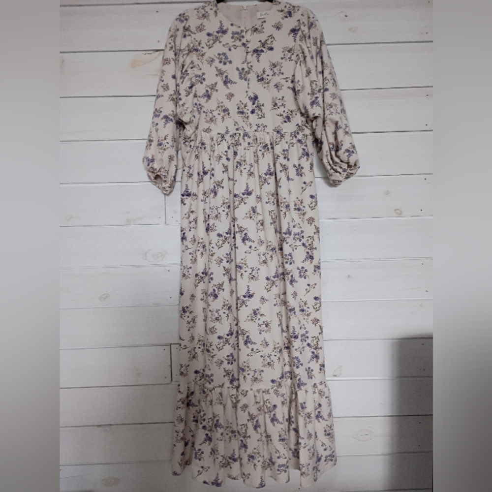 One Fine Day Floral Cream and Purple Women's Dress
